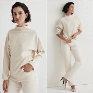 Madewell Top Striped Jacquard Funnelneck Long Sleeve Cream XS